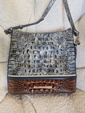 Brahmin Two-Tone Croc Embossed Crossbody Bag - Navy & Chestnut - Like New